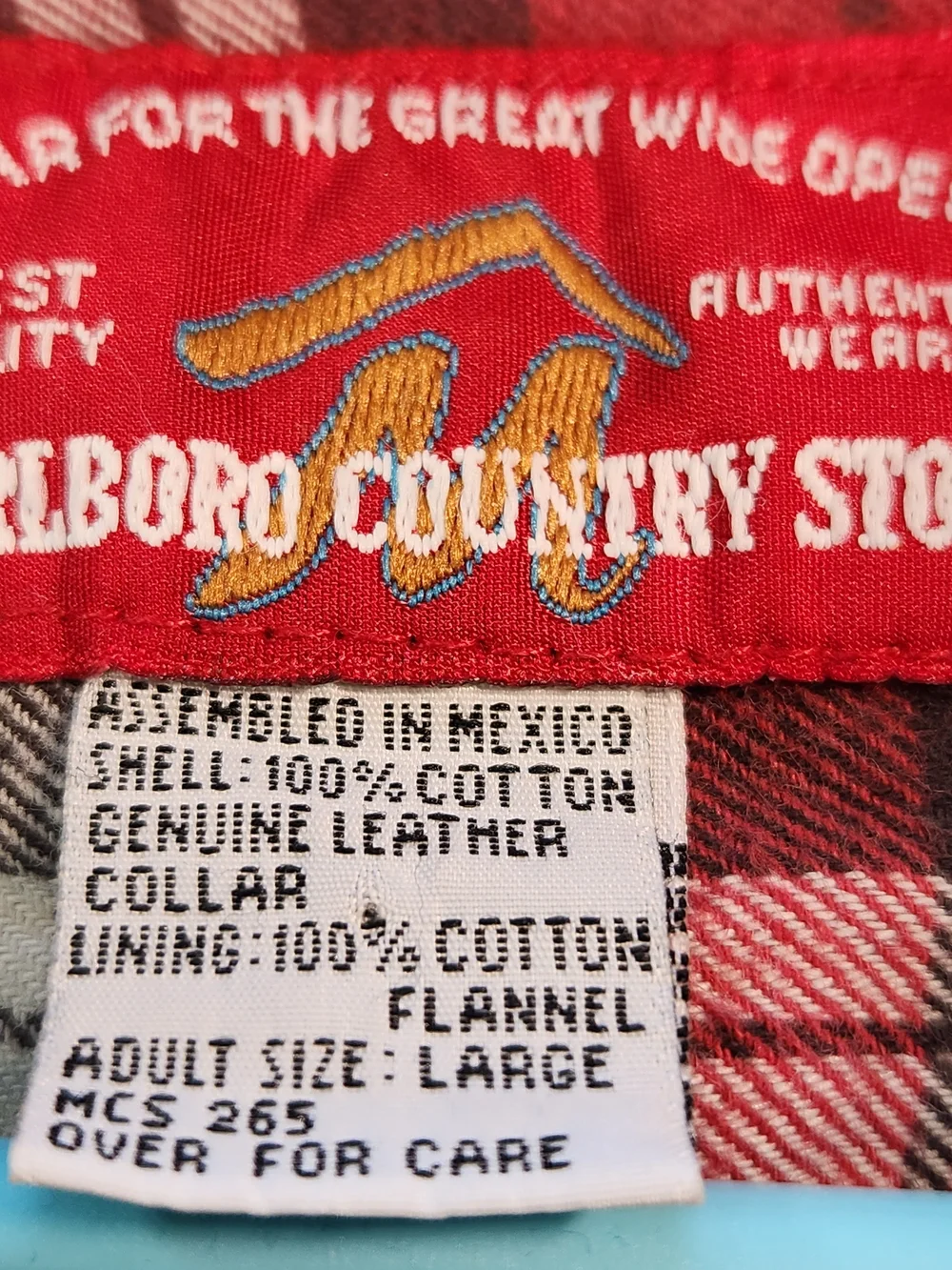 Vintage Marlboro Country Store Denim Trucker Jacket Leather Collar Flannel Sz L